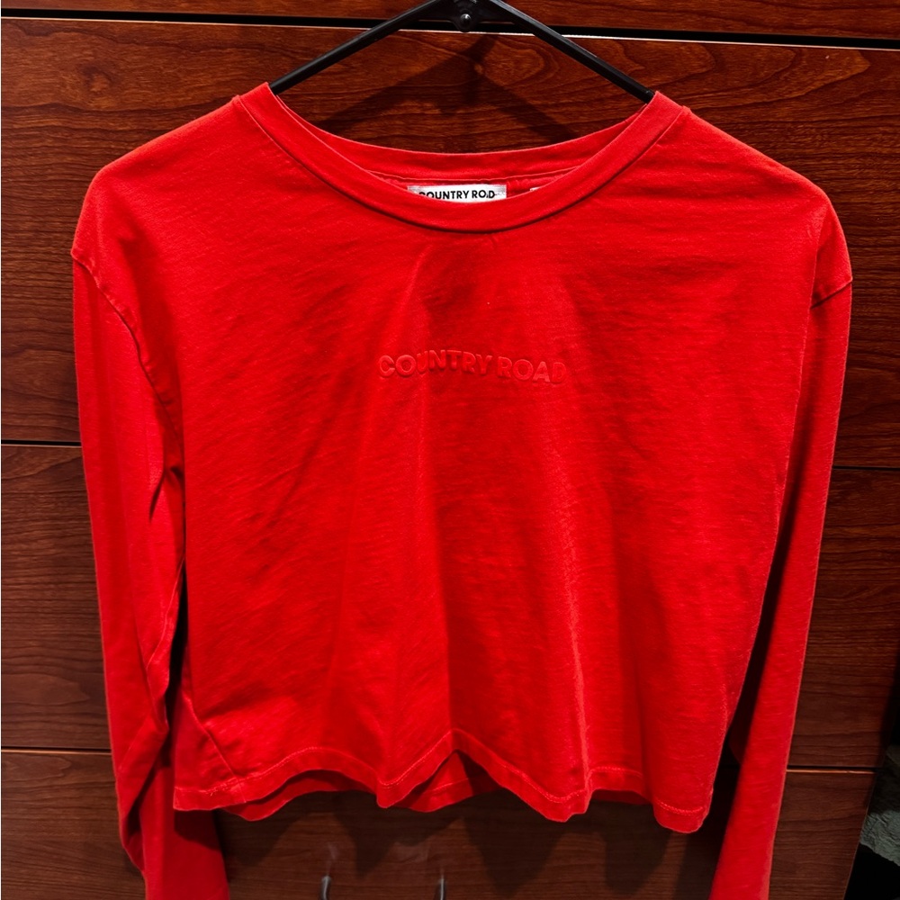 Country Road Red Embossed Logo Long Sleeve Tee